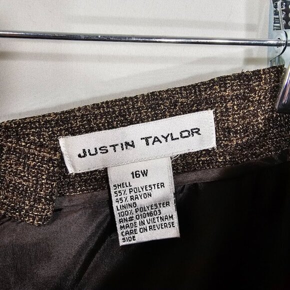 JUSTIN TAYLOR Tweed Pencil Skirt DARK BROWN plus size 16W Academia Preppy Lined - Picture 4 of 7